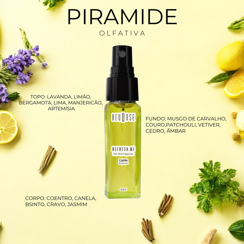 Perfume Capilar  Refresh.Me Capri Bergamota 30ml - Fragrância Refrescante para Cabelos